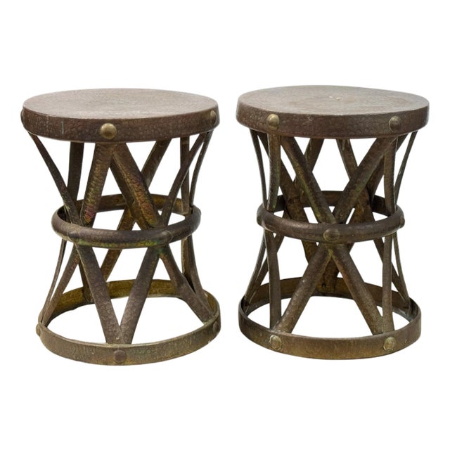 Pair of Mid-Century Modern Brass “X” Stools, by Sarreid, Spain, Circa 1960s For Sale
