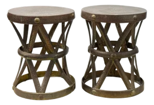 Pair of Mid-Century Modern Brass “X” Stools, by Sarreid, Spain, Circa 1960s
