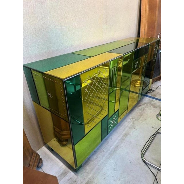 1970s Venetian Engraved Murano Glass TV Cabinet, 1970s For Sale - Image 5 of 16