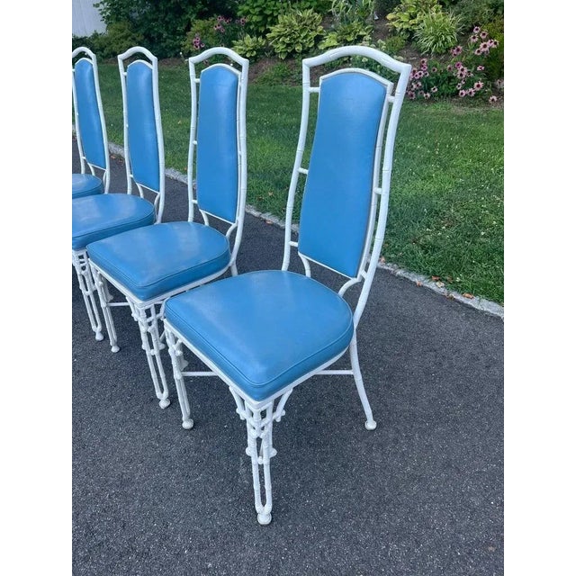 Cornflower Blue White Chinese Chippendale Bamboo Patio Set by Kessler For Sale - Image 8 of 18