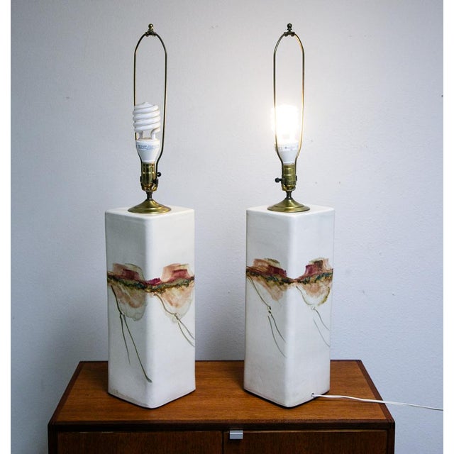 Mid-Century Modern 1960s Mid Century Modern Lamp Set Table Light Lighting Ceramic White Working MCM Tall For Sale - Image 3 of 12