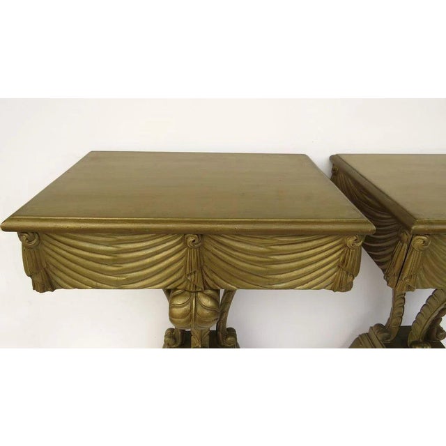 Wood Vintage Hollywood Regency Gilt Plumes Feather Side Tables - a Pair For Sale - Image 7 of 9