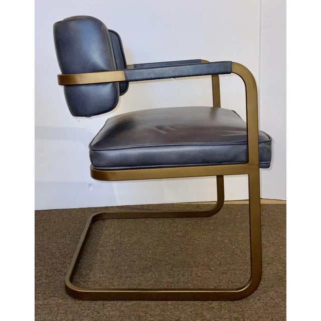 Mid-Century Modern Mid-Century Modern Inspired Blue Leather Accent Chair For Sale - Image 3 of 6