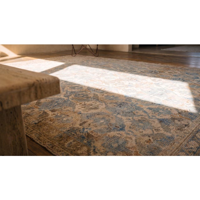 Captivating Blue-White Diamond Pattern Antique Cotton Indian Agra Rug For Sale In New York - Image 6 of 7
