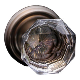Vintage Clear Faceted Glass Brushed Nickel Dummy Door Knob Set For Sale
