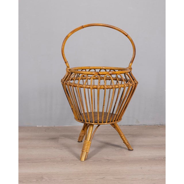 Brown Vintage Italian Bamboo and Wicker Basket, 1960s For Sale - Image 8 of 8