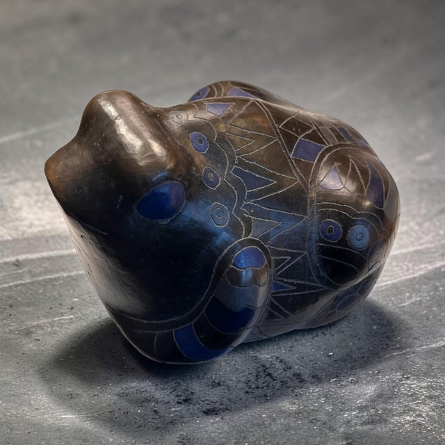 Striking vintage handcrafted studio pottery sculpture depicting a wonderfully stylized frog or toad. The substantial...