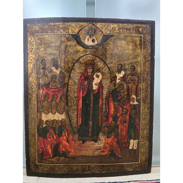 Presenting a magnificent 19th-century Orthodox icon:The Pantocrator. This piece is painted in tempera on a wooden panel,...