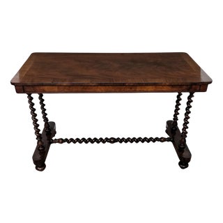 Antique Italian Walnut Burl Inlay Console or Side Table with Bobbin Turned Legs, 1890s For Sale