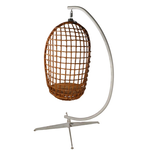 Hanging Wicker Basket Egg Chair With Metal Stand Circa 1970's Chairish