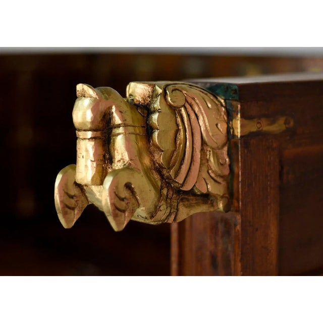 English Vintage Indian Carved Wood Gold Pegasus Damchiya Daybed Hope Chest For Sale - Image 3 of 13