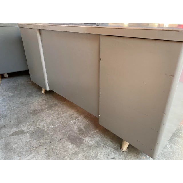 1960s Vintage Metal Tanker Desk With Typewriter Shelf For Sale - Image 9 of 11