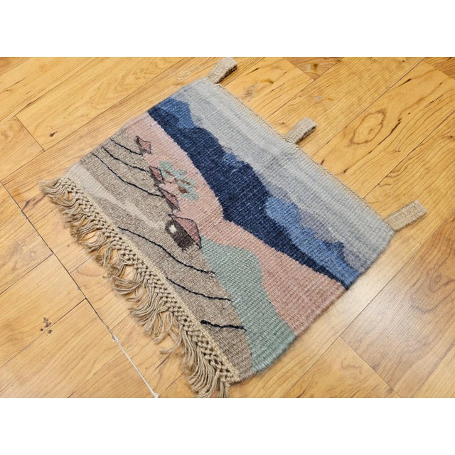 Vintage Hand Woven African Tapestry Depicting Village and Mountain Landscape For Sale - Image 4 of 9