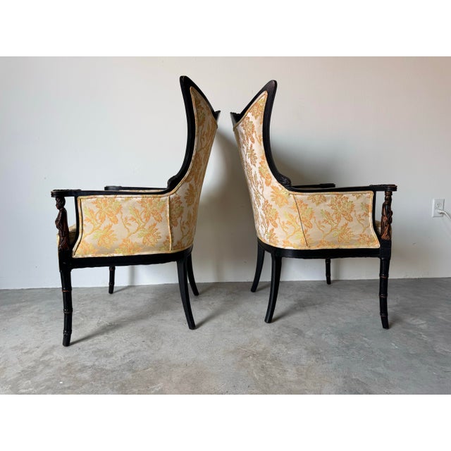 1960s 1960's Hollywood Regency Palm Beach - Style Chinoiserie Pagoda Wingback Chairs – A Pair For Sale - Image 5 of 12