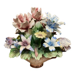 Vintage Capodimonte Porcelain Flower Basket For Sale