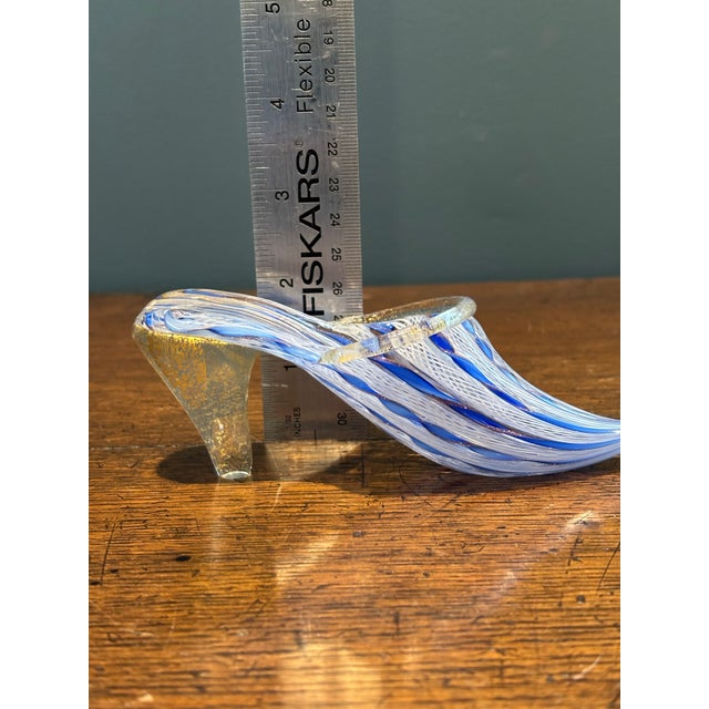 Mid-20th Century Italian Murano Glass Slipper With Blue and White Zanfirico Ribbon Filigree For Sale - Image 11 of 11