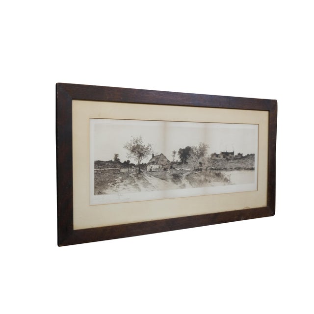 Victorian Antique Ernest C Rost Country Farmhouse Panoramic Landscape Etching 31" For Sale - Image 3 of 13