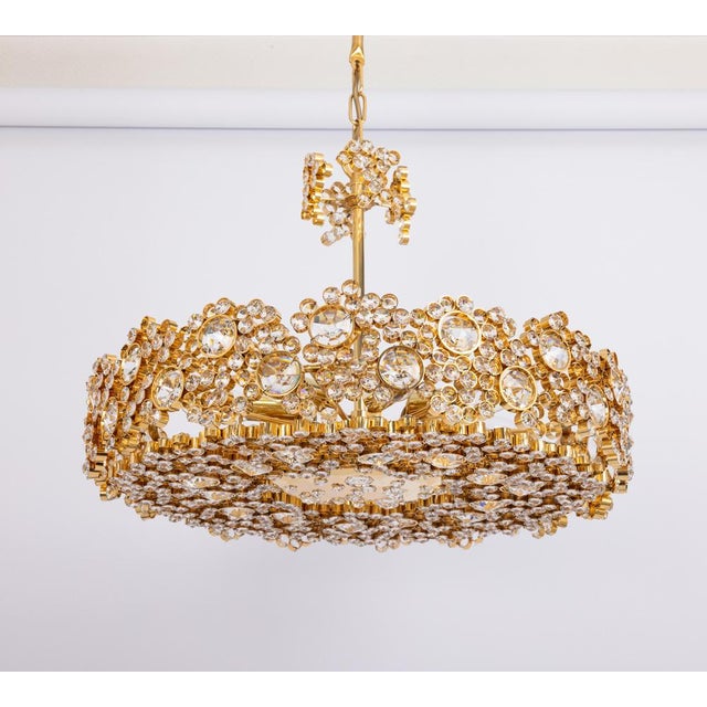 Gilt Brass and Crystal Glass Encrusted Chandeliers from Palwa, Germany, 1970s For Sale - Image 16 of 17