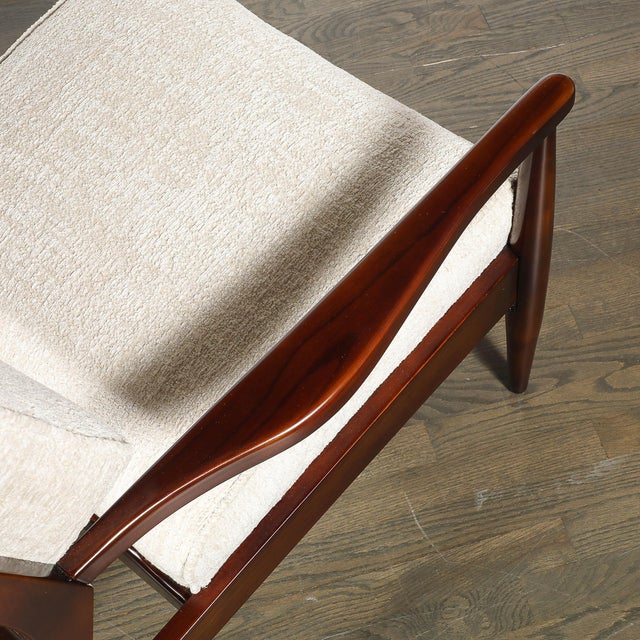 Pair of Mid-Century Modern Walnut Armchairs With Off-White Textural Upholstery For Sale - Image 17 of 18