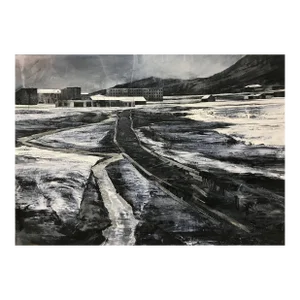 Large Atmospheric Monochromatic Black & White Abstract Landscape Original Oil Painting