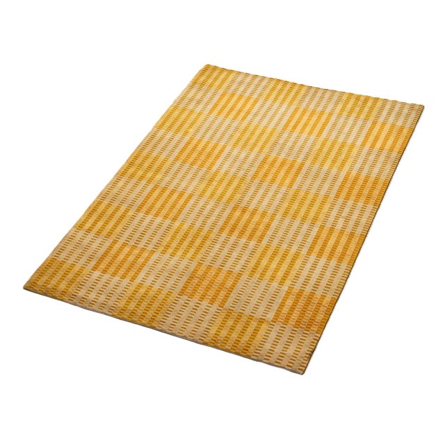 2020s 6'x9' Hand-Knotted Modern Tibetan Wool & Silk Cut-and-Loop Geometric Rug in Gold & Orange For Sale - Image 5 of 10