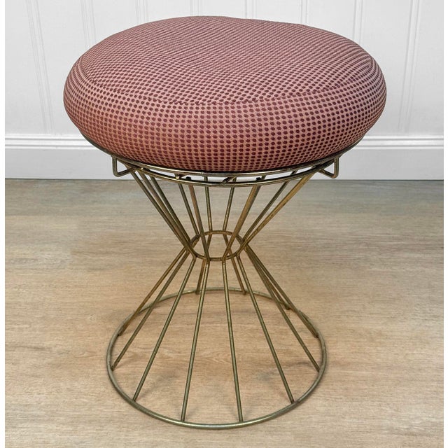 Mid-Century Modern Mid-Century Gold Hour Glass Red Polka Dot Round Vanity Stool For Sale - Image 3 of 10