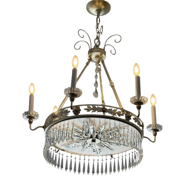 Neoclassical or Regency Dore, Crystal, Six Arm Chandelier, Italy For Sale
