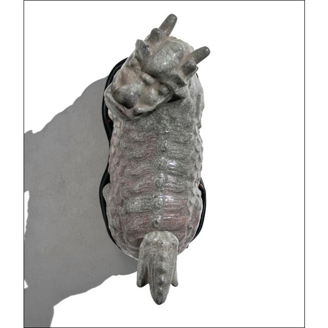 Ceramic Old Chinese Pottery Mythical Qilin Beast Pottery Figure on Fitted Base For Sale - Image 7 of 9