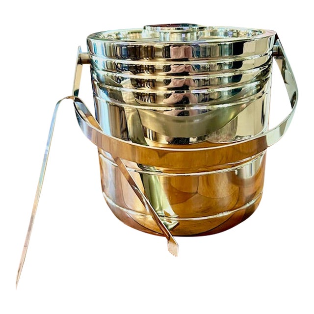 Vintage Stainless Steel Ice Bucket With Tongs For Sale