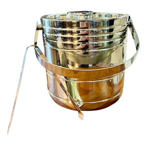 Vintage Stainless Steel Ice Bucket With Tongs
