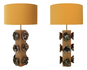 German Ceramic Flower and Oak Table Lamps, Germany, 2010s, Set of 2