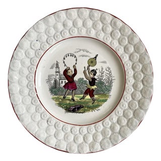 Antique Jb Cappellemans Pearlware Child’s Plate, Children Playing 1847-1870 For Sale