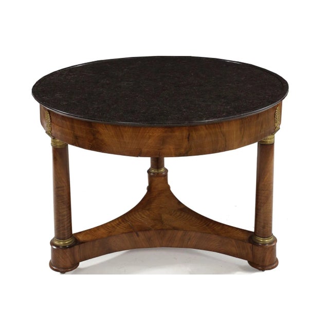 19th Century French Empire Antique Burl Walnut Center Table W/ Black Marble Top Circa 1815 For Sale - Image 5 of 12