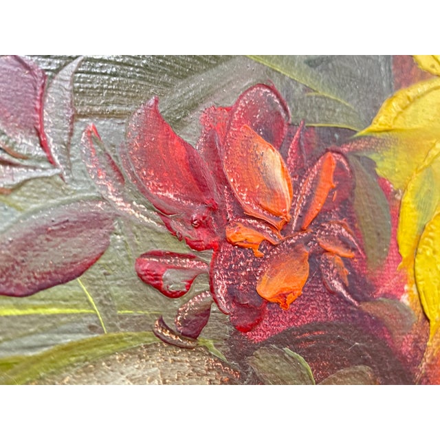 Yellow Vintage Floral Still Life Oil Painting in Frame | Elegant European Bouquet With Roses & Daisies | Classic Traditional Wall Art For Sale - Image 8 of 13