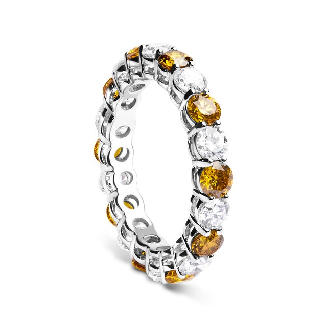 Haus of Brilliance 14K White Gold 3.00 Cttw Alternating White and Yellow Lab-Grown Diamond Eternity Band Ring (F-G Color, VS1-VS2 Clarity) - Size 6.5 For Sale - Image 4 of 6