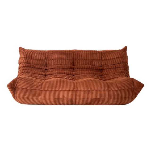 Togo Three-Seater Sofa in Brown Corduroy by Michel Ducaroy for Ligne Roset For Sale