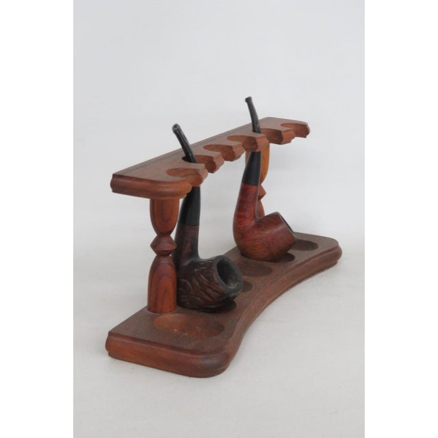 Mid-Century Modern Wooden Tobacco Pipe Stand for 6 Pipes 3pc Set 2 Smoking Pipes Included 5075b For Sale - Image 3 of 9