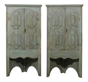 19th Century Painted Wood Corner Cabinets - a Pair