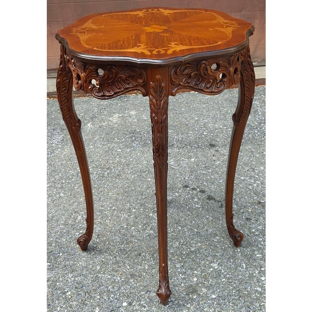 Brown Late 19th Century Refinished French Louis XV Style Carved Walnut and Marquetry Side or Lamp Table For Sale - Image 8 of 11