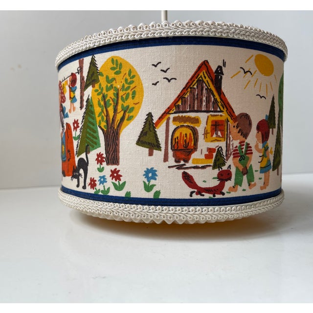 Plastic Vintage Children's Room Pendant Light with Hansel and Gretel Fabric Shade, 1970s For Sale - Image 7 of 11