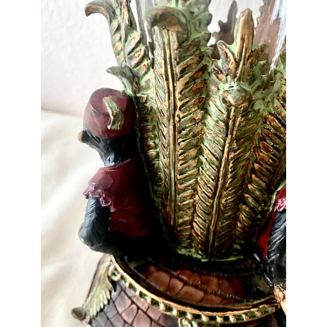 Vintage Singerie Motif Primates Dressed in Red Vests & Hat Unique and Exquisite Vase/Vessel For Sale - Image 13 of 16