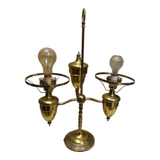 Vintage Brass Hurricane Student Lamp Style Table Lamp For Sale
