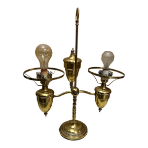Vintage Brass Hurricane Student Lamp Style Table Lamp