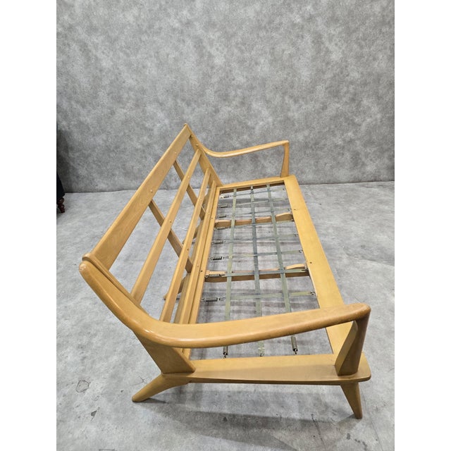 Mid 20th Century Heywood Wakefield Aristocraft Sofa Newly Reupholstered in Leather For Sale - Image 10 of 12