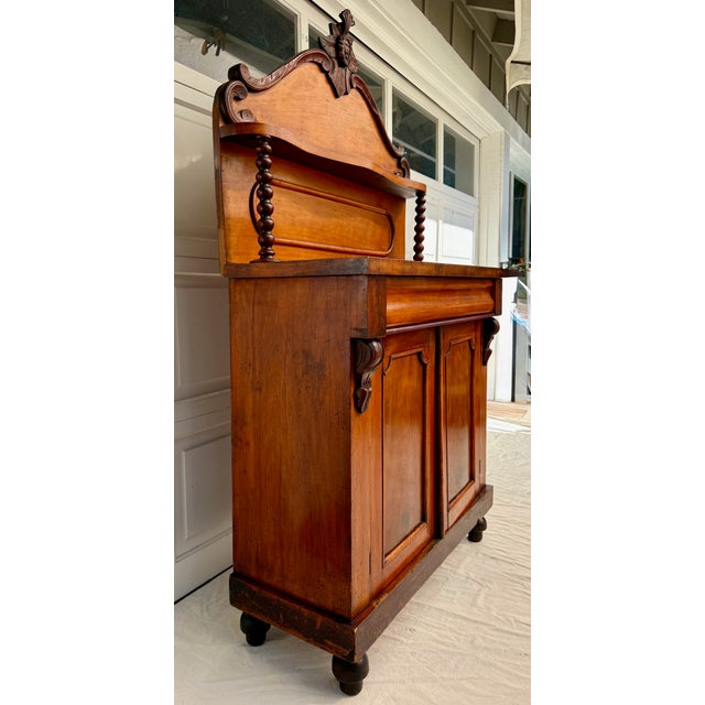Antique Victorian Walnut Chiffonier Cabinet With Carved Lion Crest, c.1890 For Sale - Image 14 of 18