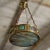 Traditional Round Brass Chandelier With Slag Glass Insets For Sale - Image 3 of 4