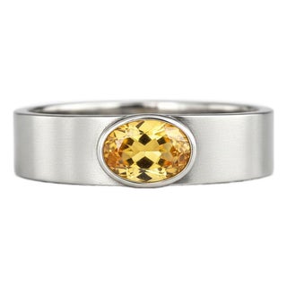 Bezel Set Oval Citrine Wide Matte Band Silver, Gold, Size 10 For Sale