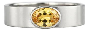 Bezel Set Oval Citrine Wide Matte Band Silver, Gold, Size 10