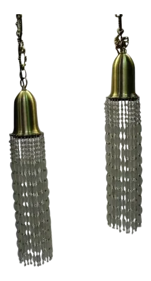 Modern Frosted Glass Beads Pendant Lamps with Brass Shades and Chains - a Pair