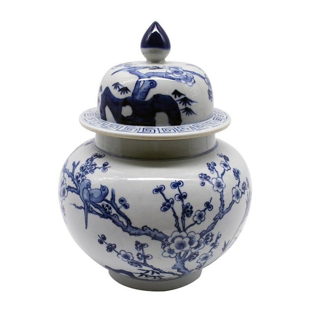 Blue and white Chinese porcelain bird temple jar. Pair these for a stunning look!